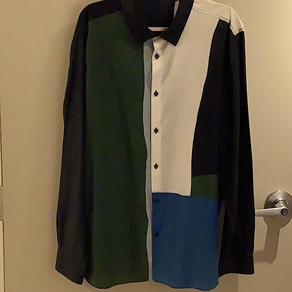 Perry Ellis Men’s Size 3XL MULTI- COLOR Block Green/Aqua/White All Cotton Top